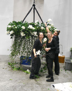 11pm Half way - Lauren, Rebekah, Bernie and Sophie prep work on the frame for  NZ Weddings Fashion Week