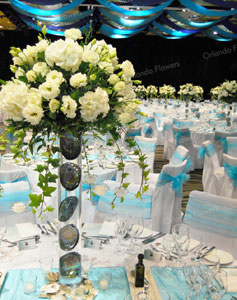 Seasonal white flowers - Paua Theme - Cruise Ship Dinner