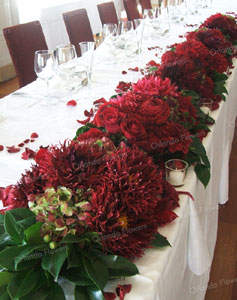 Red Dahlias and Roses  - Grand Tearoom - Heritage Hotel